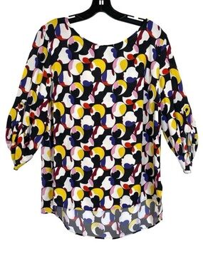 Akris Punto Multicolor Floating Dot Print A-Line Blouse Size 12